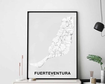 FUERTEVENTURA Spain Canary Islands map poster Hometown City Print Modern Home Decor Office Decoration Wall Art Dorm Bedroom Gift