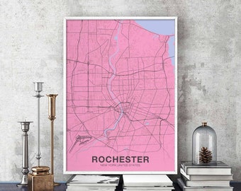 ROCHESTER New York NY USA poster color Hometown City Print Modern Home Decor Office Decoration Wall Art Dorm Bedroom Gift