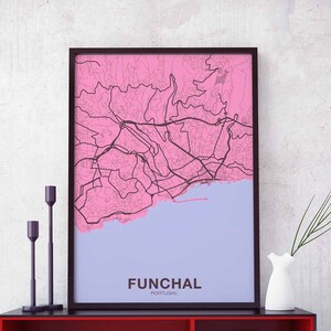 FUNCHAL Portugal map poster color Hometown City Print Modern Home Decor Office Decoration Wall Art Dorm Bedroom Gift