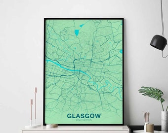 GLASGOW Great Britain UK map poster color Hometown City Print Modern Home Decor Office Decoration Wall Art Dorm Bedroom Gift