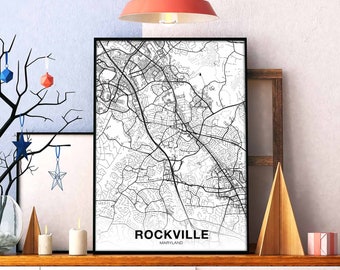 ROCKVILLE Maryland MD USA map poster black white Hometown City Print Modern Home Decor Office Decoration Wall Art Dorm Bedroom Gift