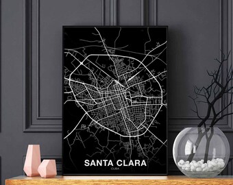 SANTA CLARA Cuba map poster black white Hometown City Print Modern Home Decor Office Decoration Wall Art Dorm Bedroom Gift