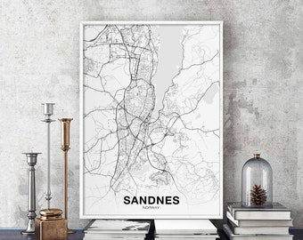 SANDNES Norway map poster black white Hometown City Print Modern Home Decor Office Decoration Wall Art Dorm Bedroom Gift