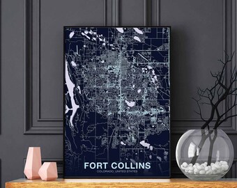 FORT COLLINS Colorado CO usa poster color Hometown City Print Modern Home Decor Office Decoration Wall Art Dorm Bedroom Gift