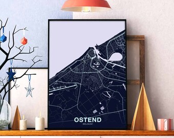 OSTEND Belgium map poster color Hometown City Print Modern Home Decor Office Decoration Wall Art Dorm Bedroom Gift