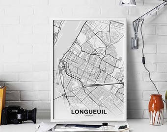 LONGUEUIL Canada map poster Hometown City Print Modern Home Decor Office Decoration Wall Art Dorm Bedroom Gift