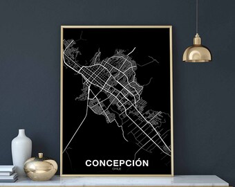 CONCEPCION Chile map poster black white Hometown City Print Modern Home Decor Office Decoration Wall Art Dorm Bedroom Gift
