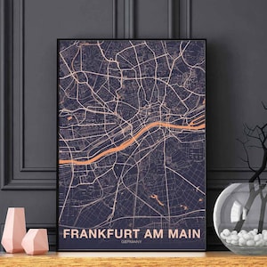 Póster con mapa de FRANKFURT AM MAIN, Alemania, color, ciudad natal, impresión, decoración moderna para el hogar, decoración de la oficina, arte de pared, dormitorio, regalo