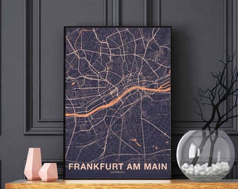 FRANKFURT AM MAIN Germany map poster color Hometown City Print Modern Home Decor Office Decoration Wall Art Dorm Bedroom Gift