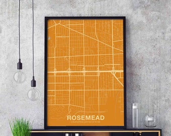 ROSEMEAD California CA USA map poster color Hometown City Print Modern Home Decor Office Decoration Wall Art Dorm Bedroom Gift