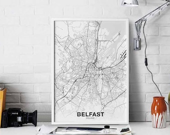BELFAST Ireland map poster Hometown City Print Modern Home Decor Office Decoration Wall Art Dorm Bedroom Gift