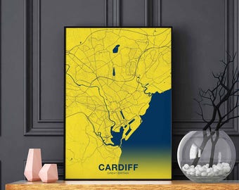 CARDIFF Great Britain UK map poster color Hometown City Print Modern Home Decor Office Decoration Wall Art Dorm Bedroom Gift
