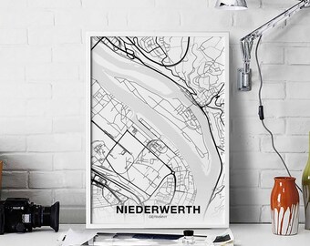 NIEDERWERTH Germany map poster black white Hometown City Print Modern Home Decor Office Decoration Wall Art Dorm Bedroom Gift