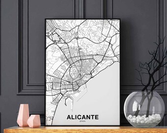 ALICANTE Spain map poster black white Hometown City Print Modern Home Decor Office Decoration Wall Art Dorm Bedroom Gift