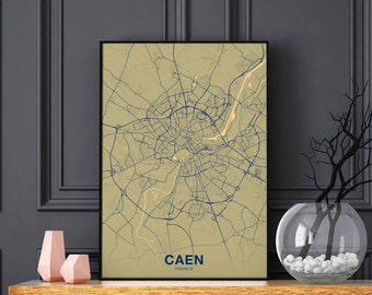 CAEN France map poster colors Hometown City Print Modern Home Decor Office Decoration Wall Art Dorm Bedroom Gift