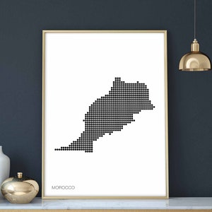 MAROC minimal dots rétro carte affiche noir blanc décoration murale design moderne suisse scandinave nordique pendaison de crémaillère voyage