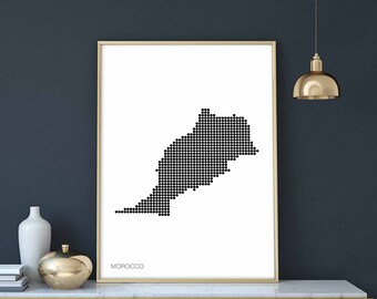 MOROCCO minimal dots retro map poster black white wall decor design modern swiss scandinavian nordic housewarming travel