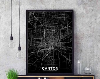 CANTON Ohio OH USA map poster black white Hometown City Print Modern Home Decor Office Decoration Wall Art Dorm Bedroom Gift