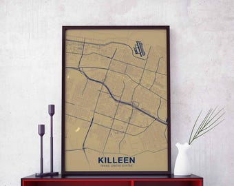 KILLEEN Texas TX USA map poster color Hometown City Print Modern Home Decor Office Decoration Wall Art Dorm Bedroom Gift