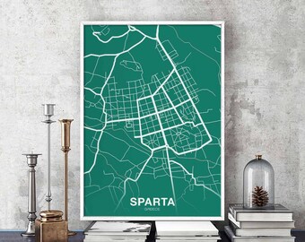 SPARTA Greece map poster color Hometown City Print Modern Home Decor Office Decoration Wall Art Dorm Bedroom Gift