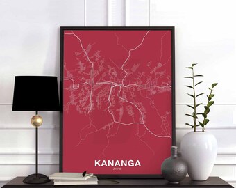 KANANGA Zaire map poster color Hometown City Print Modern Home Decor Office Decoration Wall Art Dorm Bedroom Gift
