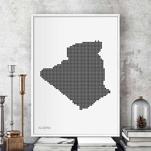ALGÉRIE minimal points rétro carte affiche noir blanc décoration murale design moderne suisse scandinave nordique pendaison de crémaillère voyage chambre