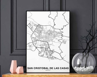 SAN CRISTOBAL de las casas Mexico map poster black white Hometown City Print Modern Home Decor Office Decoration Wall Art Dorm Bedroom Gift