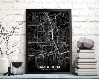 SANTA ROSA California CA usa map poster black white Hometown City Print Modern Home Decor Office Decoration Wall Art Dorm Bedroom Gift