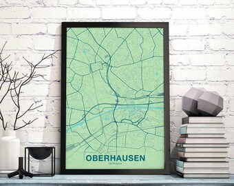 OBERHAUSEN Germany map poster color Hometown City Print Modern Home Decor Office Decoration Wall Art Dorm Bedroom Gift