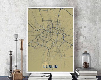 LUBLIN Poland map poster color Hometown City Print Modern Home Decor Office Decoration Wall Art Dorm Bedroom Gift