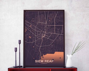 SIEM REAP Cambodia map poster color Hometown City Print Modern Home Decor Office Decoration Wall Art Dorm Bedroom Gift