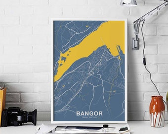BANGOR Great Britain poster color Hometown City Print Modern Home Decor Office Decoration Wall Art Dorm Bedroom Gift