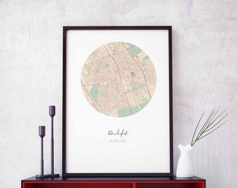 DELFT Netherlands map poster wall decor design modern minimal nordic travel bedroom home art vintage retro dorm nursery housewarming