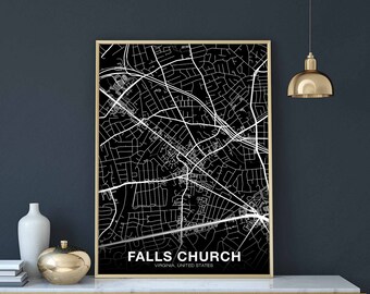 FALLS CHURCH Virginia VA usa map poster black white Hometown City Print Modern Home Decor Office Decoration Wall Art Dorm Bedroom Gift