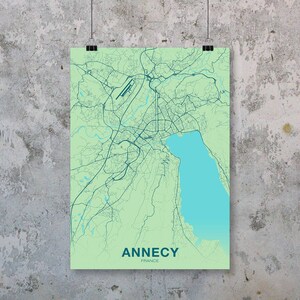 ANNECY France carte affiche couleurs ville natale ville impression moderne décor à la maison bureau décoration mur art dortoir chambre cadeau