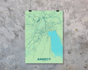 ANNECY France map poster colors Hometown City Print Modern Home Decor Office Decoration Wall Art Dorm Bedroom Gift