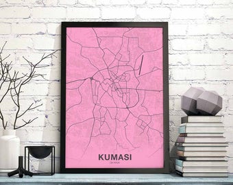 KUMASI Ghana map poster color Hometown City Print Modern Home Decor Office Decoration Wall Art Dorm Bedroom Gift