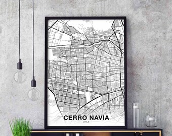 CERRO NAVIA Chile map poster black white Hometown City Print Modern Home Decor Office Decoration Wall Art Dorm Bedroom Gift