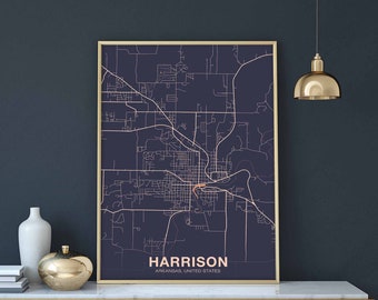 HARRISON Arkansas AR usa map poster color Hometown City Print Modern Home Decor Office Decoration Wall Art Dorm Bedroom Gift
