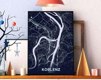 KOBLENZ Germany map poster color Hometown City Print Modern Home Decor Office Decoration Wall Art Dorm Bedroom Gift