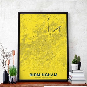 BIRMINGHAM Alabama AL Landkarte Poster Farbe Hometown City Print Modernes Wohnkultur Büro Dekoration Wand Kunst Wohnheim Schlafzimmer Geschenk
