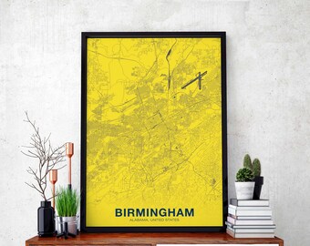 BIRMINGHAM Alabama AL US map poster color Hometown City Print Modern Home Decor Office Decoration Wall Art Dorm Bedroom Gift