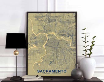SACRAMENTO California CA US map poster color Hometown City Print Modern Home Decor Office Decoration Wall Art Dorm Bedroom Gift
