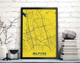 MILPITAS California CA USA poster color Hometown City Print Modern Home Decor Office Decoration Wall Art Dorm Bedroom Gift