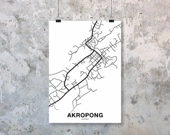 AKROPONG Ghana map poster black white Hometown City Print Modern Home Decor Office Decoration Wall Art Dorm Bedroom Gift