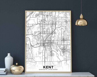 KENT Washington WA USA map poster black white  Hometown City Print Modern Home Decor Office Decoration Wall Art Dorm Bedroom Gift