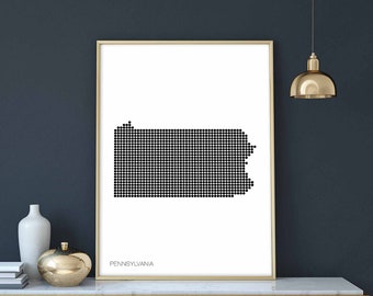 PENNSYLVANIA US state minimal dots retro map poster black white wall decor design modern swiss scandinavian nordic housewarming travel