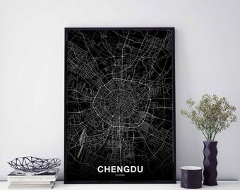 CHENGDU China map poster black white Hometown City Print Modern Home Decor Office Decoration Wall Art Dorm Bedroom Gift