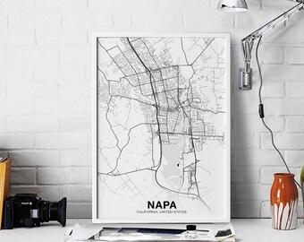 NAPA California CA USA map poster black white Hometown City Print Modern Home Decor Office Decoration Wall Art Dorm Bedroom Gift