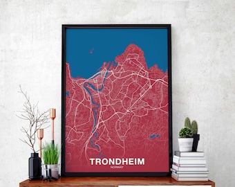 TRONDHEIM Norway Norge map poster color Hometown City Print Modern Home Decor Office Decoration Wall Art Dorm Bedroom Gift